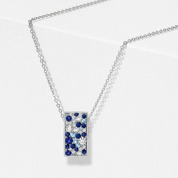 Blue Sapphire Pave Pendant Necklace - Sterling Silver - 0.98 CT. TW