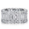 Round and Baguette Simulated Diamond Wedding Band in Sterling Silver