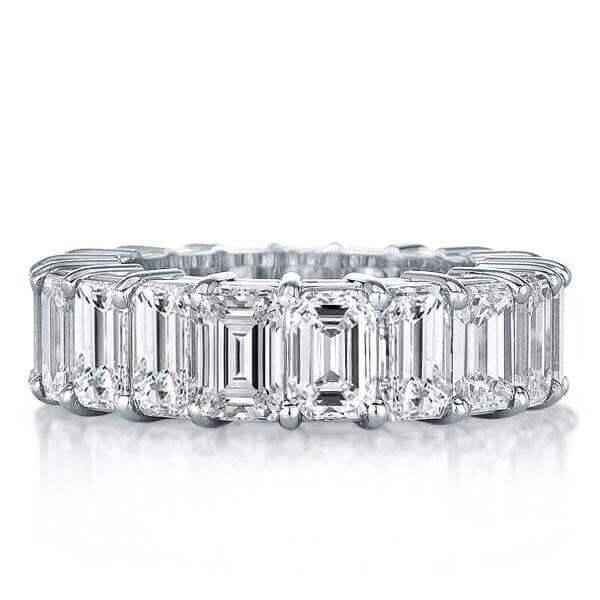 Round and Baguette Simulated Diamond Wedding Band in Sterling Silver