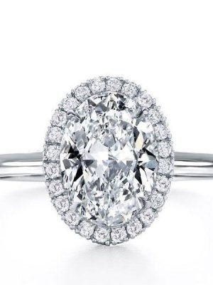 Hidden Halo Oval Cut Engagement Ring - 925 Sterling Silver, 3.00 CT Center Stone