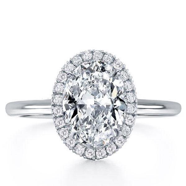 Hidden Halo Oval Cut Engagement Ring - 925 Sterling Silver, 3.00 CT Center Stone