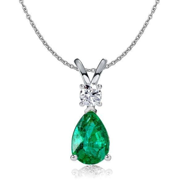 Teardrop Emerald and Sapphire Necklace in Sterling Silver with Rhodium Finish