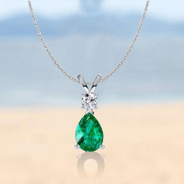 Teardrop Emerald and Sapphire Necklace in Sterling Silver with Rhodium Finish