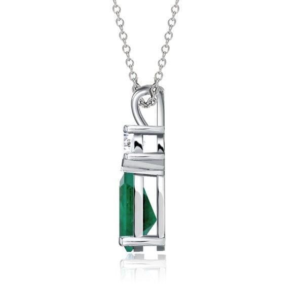 Teardrop Emerald and Sapphire Necklace in Sterling Silver with Rhodium Finish
