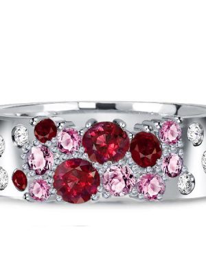 Sterling Silver Pink Stone Ruby Band Wedding Ring - Flush Setting