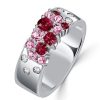 Sterling Silver Pink Stone Ruby Band Wedding Ring - Flush Setting