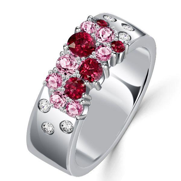 Sterling Silver Pink Stone Ruby Band Wedding Ring - Flush Setting