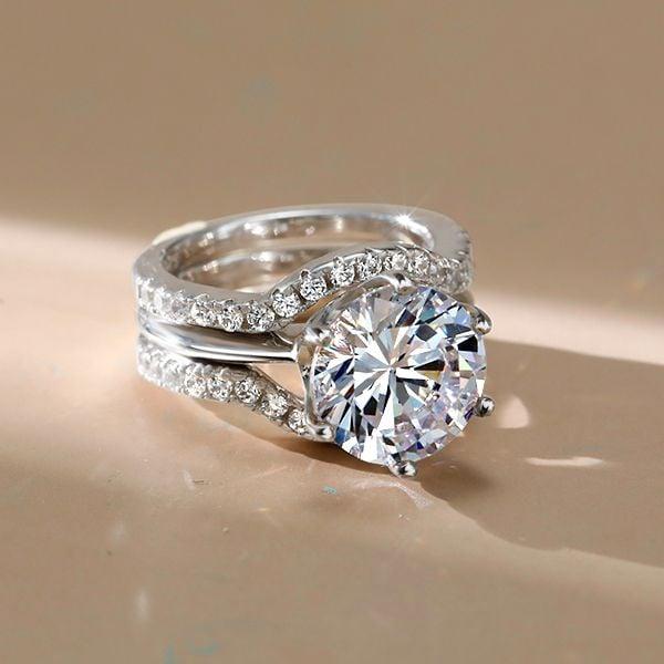 3-Piece Classic Solitaire Created White Sapphire Wedding Set in Sterling Silver