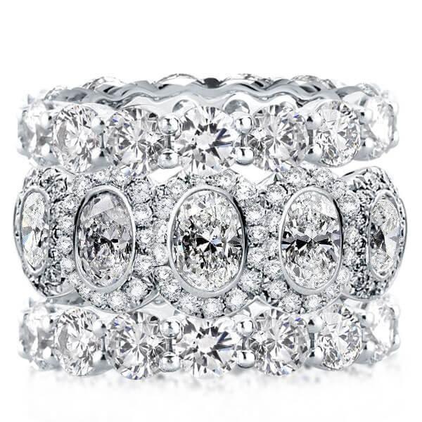 Triple Row Created White Sapphire Sterling Silver Stackable Band Ring Set