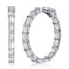 Sterling Silver White Baguette Hoop Earrings for Women
