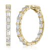 Sterling Silver White Baguette Hoop Earrings for Women