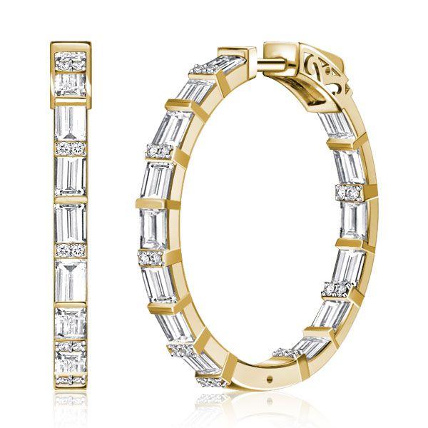 Sterling Silver White Baguette Hoop Earrings for Women