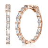 Sterling Silver White Baguette Hoop Earrings for Women