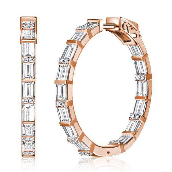 Sterling Silver White Baguette Hoop Earrings for Women