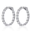 Sterling Silver White Baguette Hoop Earrings for Women