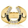 18K Gold Plated Horseshoe Ring with Black Sapphire for Women, Sterling Silver