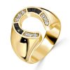 18K Gold Plated Horseshoe Ring with Black Sapphire for Women, Sterling Silver