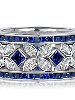Blue Sapphire Eternity Band - Marquise & Princess Cut - Sterling Silver