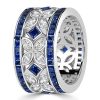 Blue Sapphire Eternity Band - Marquise & Princess Cut - Sterling Silver