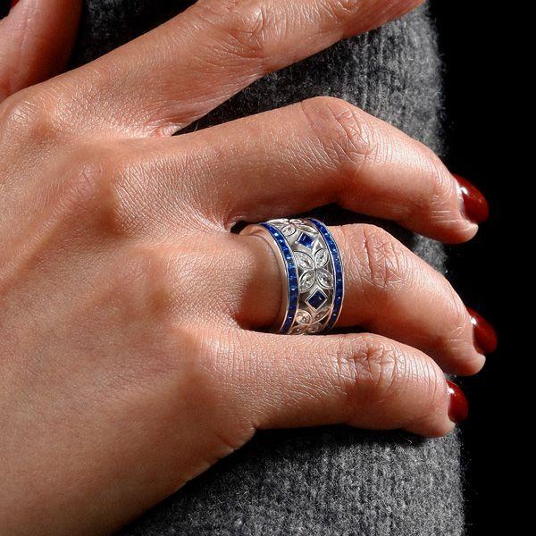 Blue Sapphire Eternity Band - Marquise & Princess Cut - Sterling Silver