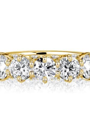 Golden Round Cut Half Eternity Five Stone Wedding Band - 18K Gold Plated Sterling Silver