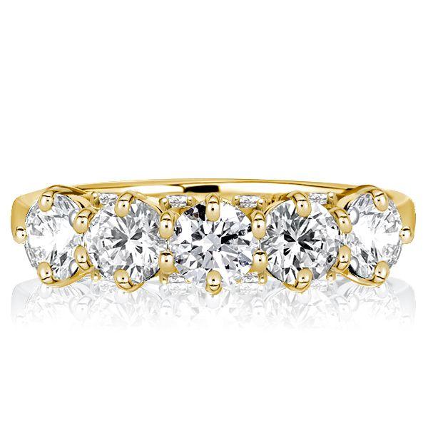 Golden Round Cut Half Eternity Five Stone Wedding Band - 18K Gold Plated Sterling Silver