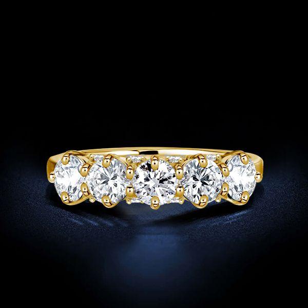 Golden Round Cut Half Eternity Five Stone Wedding Band - 18K Gold Plated Sterling Silver
