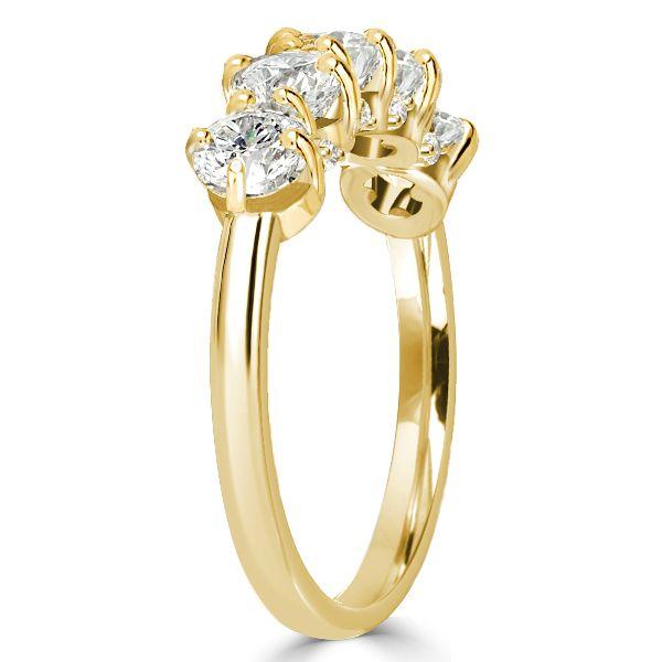 Golden Round Cut Half Eternity Five Stone Wedding Band - 18K Gold Plated Sterling Silver