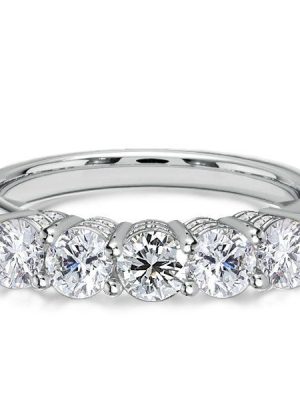 White Sapphire Half Eternity Wedding Band - 925 Sterling Silver