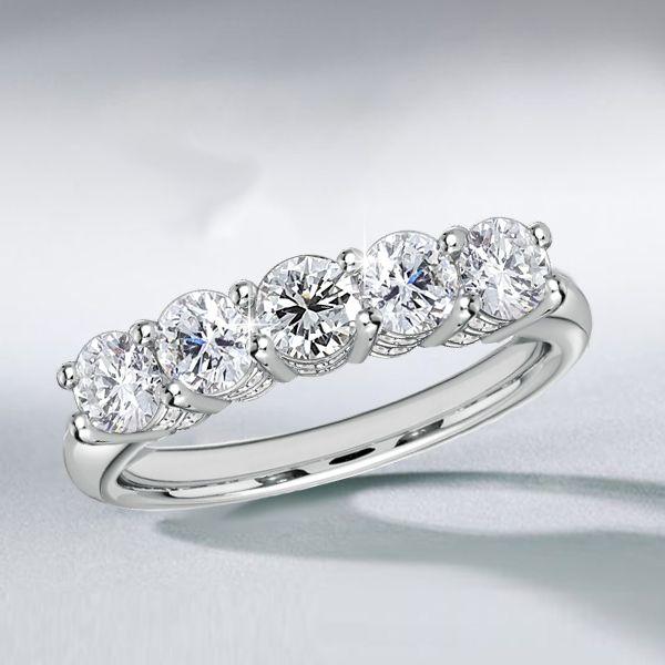 White Sapphire Half Eternity Wedding Band - 925 Sterling Silver