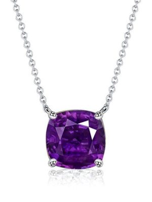 Amethyst Necklace, Cushion Cut Solitaire Pendant, Sterling Silver - [Choose Your Length]