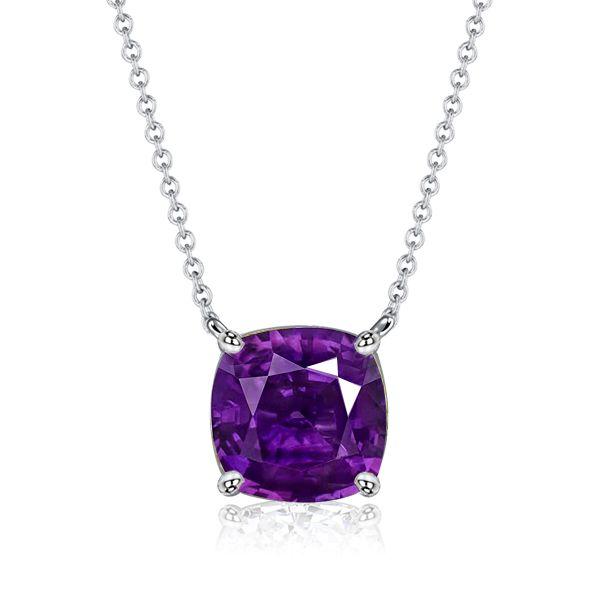 Amethyst Necklace, Cushion Cut Solitaire Pendant, Sterling Silver - [Choose Your Length]