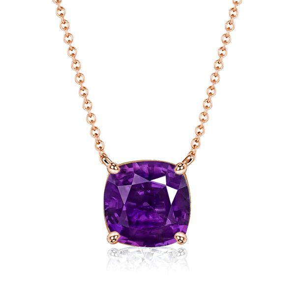 Amethyst Necklace, Cushion Cut Solitaire Pendant, Sterling Silver - [Choose Your Length]