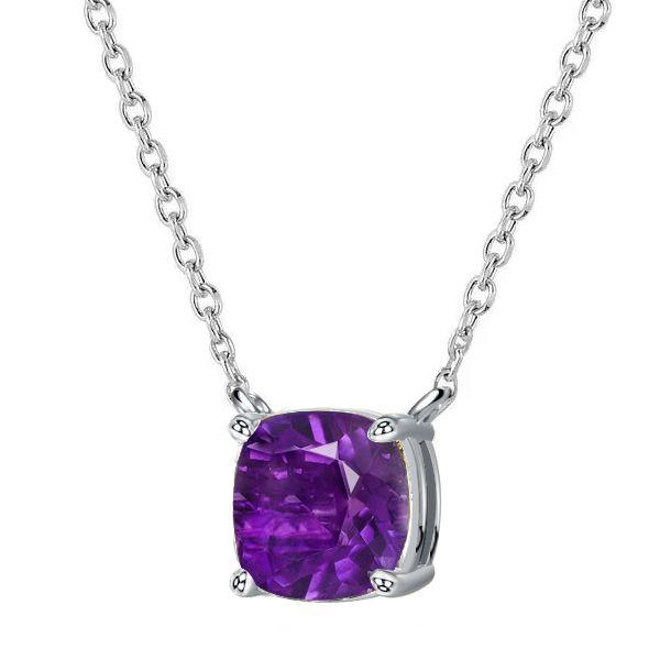 Amethyst Necklace, Cushion Cut Solitaire Pendant, Sterling Silver - [Choose Your Length]