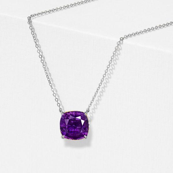 Amethyst Necklace, Cushion Cut Solitaire Pendant, Sterling Silver - [Choose Your Length]