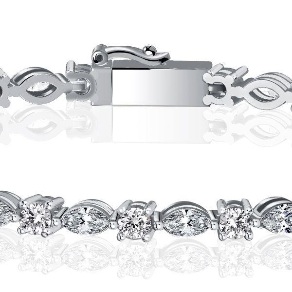 Marquise & Round Cut Cubic Zirconia Tennis Bracelet - 925 Sterling Silver Wedding Bracelet