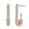 Pave Setting Safety Pin Dangle Earrings in Sterling Silver with Rhodium Plating