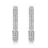 Pave Setting Safety Pin Dangle Earrings in Sterling Silver with Rhodium Plating