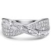 Channel Set Baguette and Round Cut Criss-Cross Diamond Wedding Band in Sterling Silver
