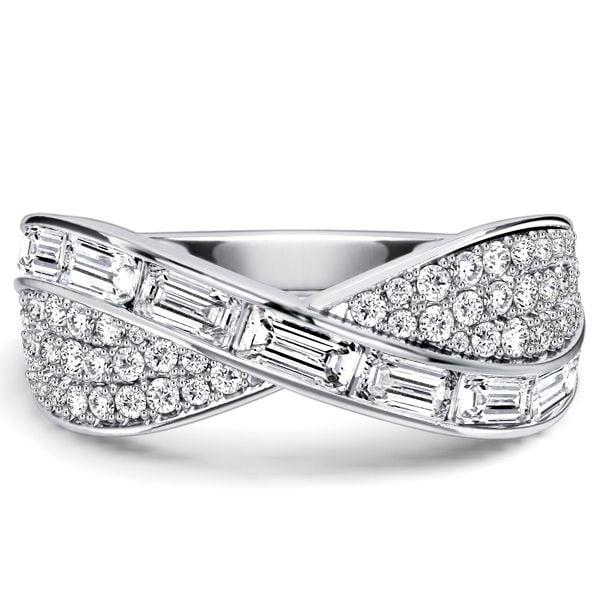 Channel Set Baguette and Round Cut Criss-Cross Diamond Wedding Band in Sterling Silver