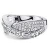 Channel Set Baguette and Round Cut Criss-Cross Diamond Wedding Band in Sterling Silver
