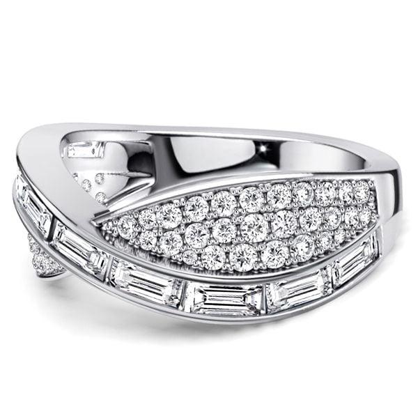 Channel Set Baguette and Round Cut Criss-Cross Diamond Wedding Band in Sterling Silver