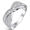 Channel Set Baguette and Round Cut Criss-Cross Diamond Wedding Band in Sterling Silver
