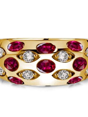 Oval Ruby Dome Ring - 18K Gold Plated Vintage Band Ring