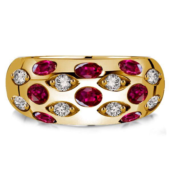 Oval Ruby Dome Ring - 18K Gold Plated Vintage Band Ring