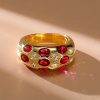 Oval Ruby Dome Ring - 18K Gold Plated Vintage Band Ring