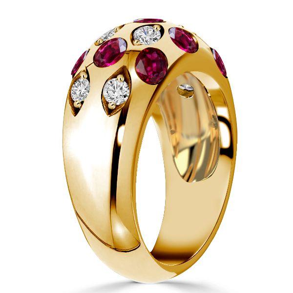 Oval Ruby Dome Ring - 18K Gold Plated Vintage Band Ring