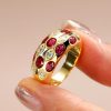 Oval Ruby Dome Ring - 18K Gold Plated Vintage Band Ring