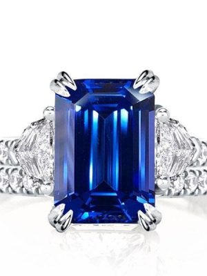 Emerald Three Stone Bridal Set - Sterling Silver Engagement Ring