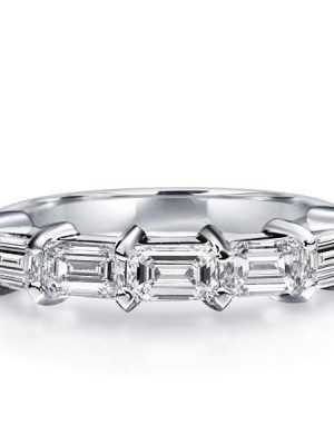 Emerald & Created White Sapphire Half Eternity Wedding Band - Sterling Silver